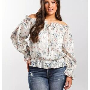 Miss Me Crop Top Boho Whimsical Floral Ruffle Tie Neck Blouse Size S Ethereal